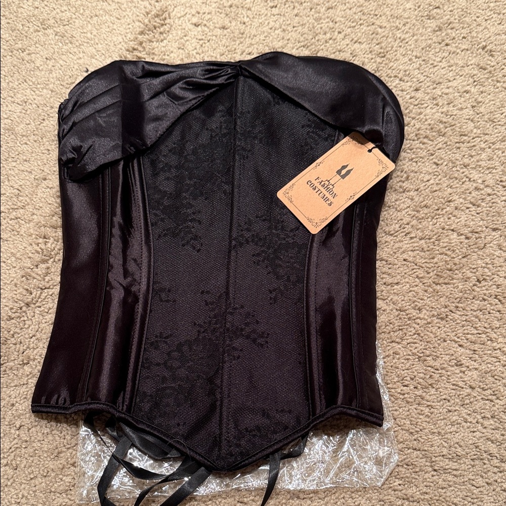 Black Satin Strapless Bustier Corset